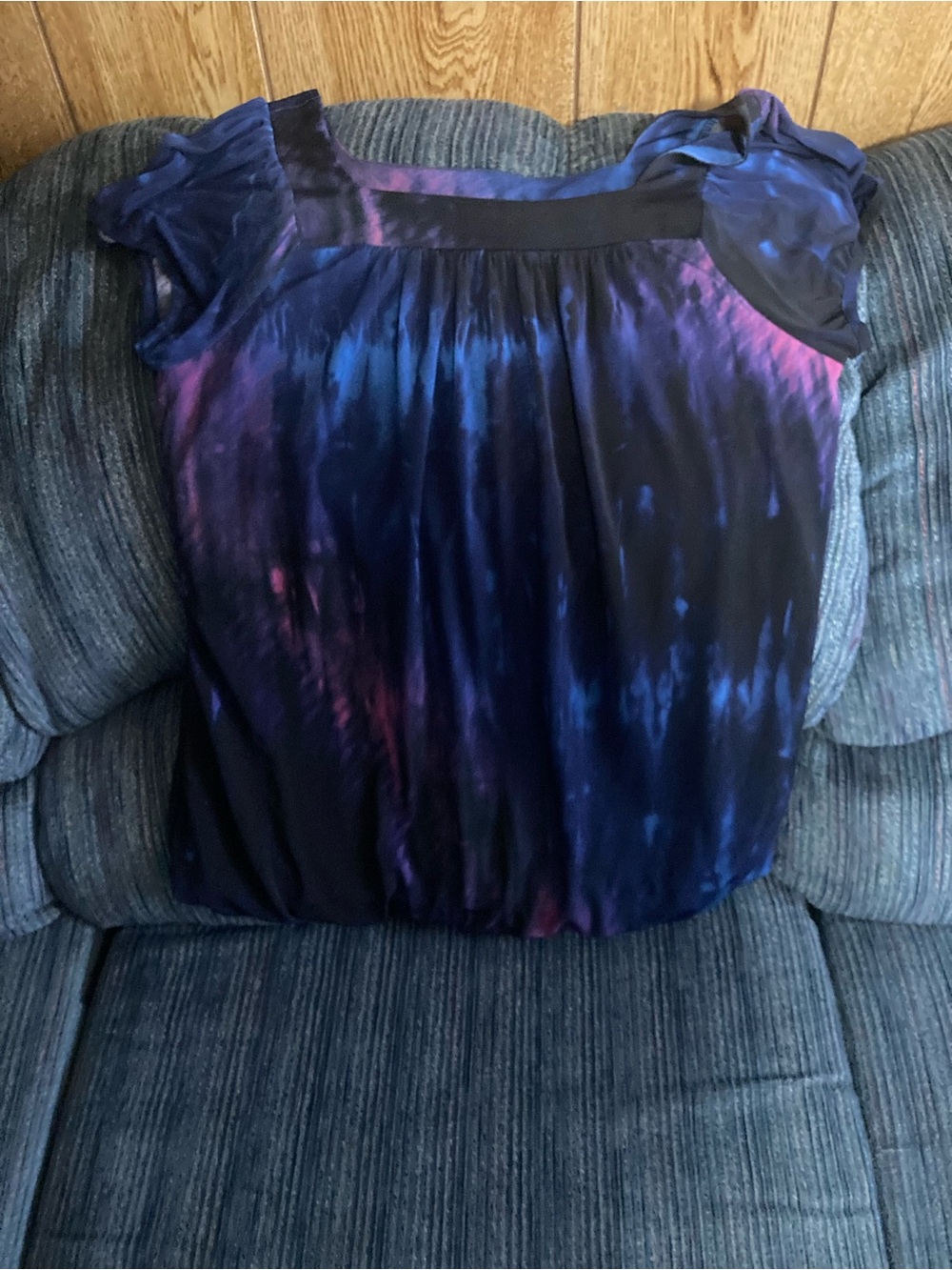 Dressbarn tie dye bubble- like top purple black size medium square neck shirt